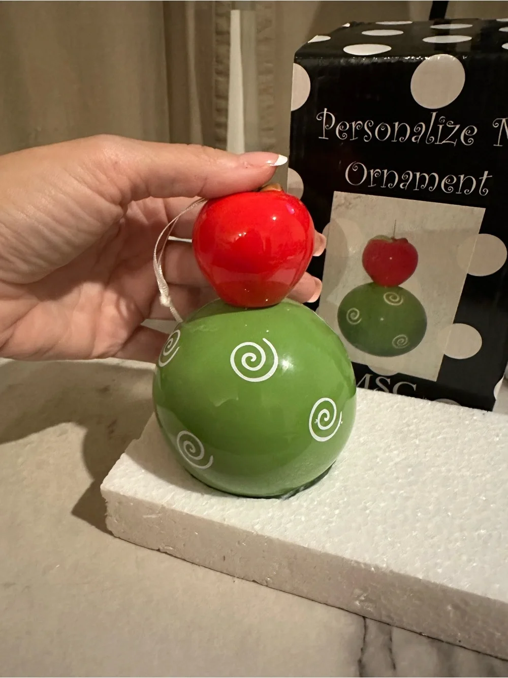 Personalize Me Holiday Ornament — Red & Green Ceramic Apple Design